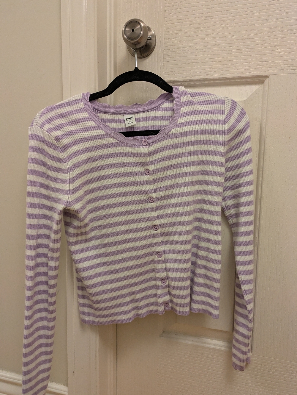 twik Lavender & White Striped Button-Up Cardigan